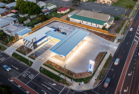 Aerial view of a brand new service station