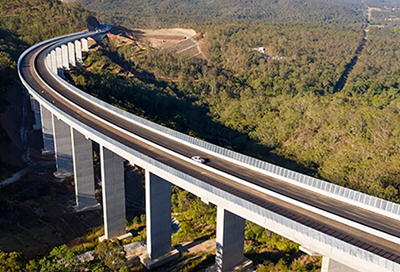 Large overpass structure crossing a sweeping valley