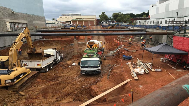 A construction team preparing the foundation of a project site